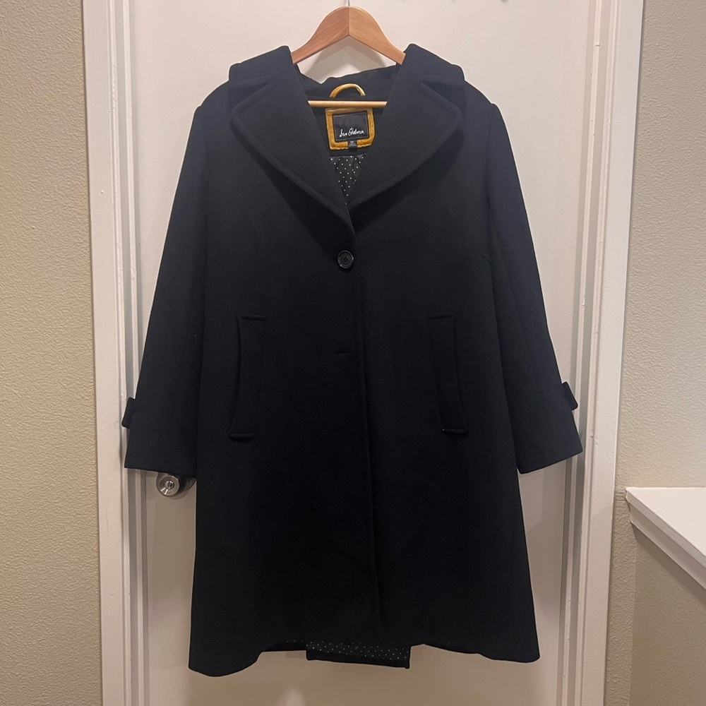 Sam Edelman Black Wool Blend Peacoat Lightweight Spring Layer Polka Dot Size 0X